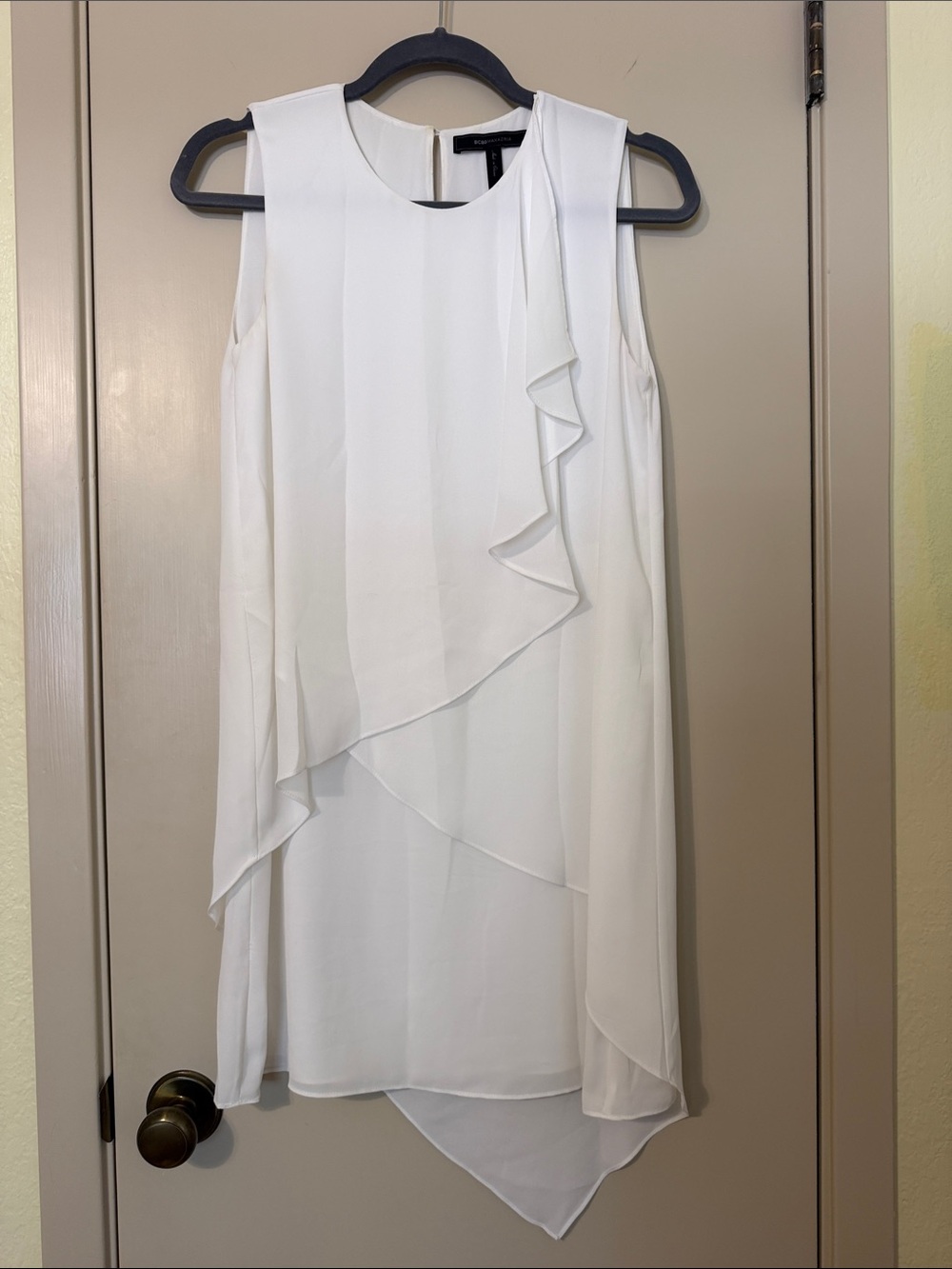 BCBGMaxAzria White Asymmetrical Ruffle Layer Dress